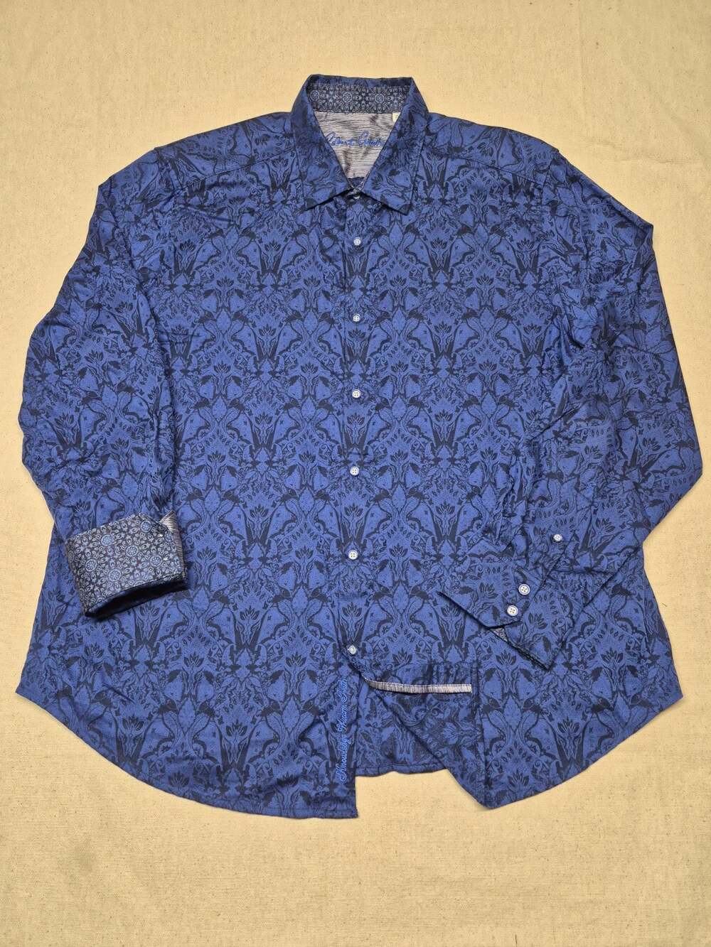 Robert Graham Mens 2XL Classic Fit Navy Blue Jacquard Button Down Shirt